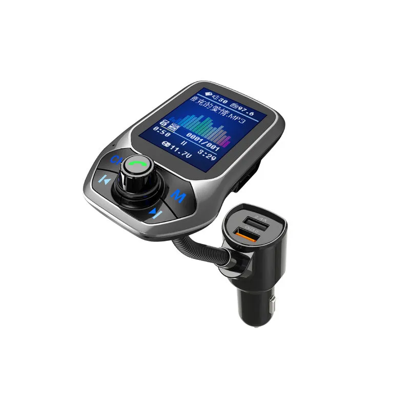 QC3.0 Bluetooth car FM transmitter with dot matrix display and dual USB ports