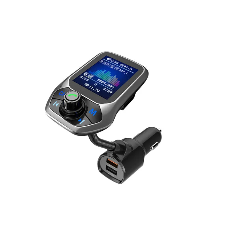 QC3.0 Bluetooth car FM transmitter with dot matrix display and dual USB ports
