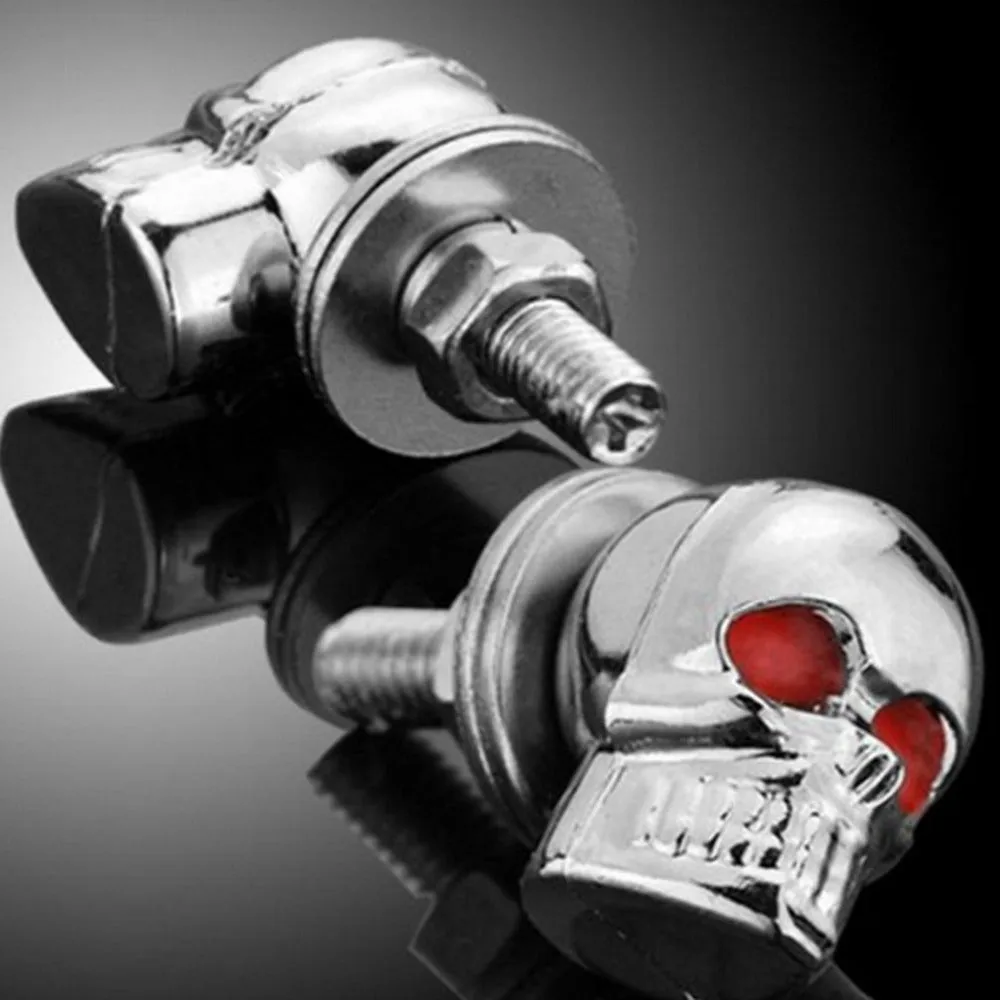 Pair of silver metal skull decorative bolts for motorcycle car fairing windshield license plate