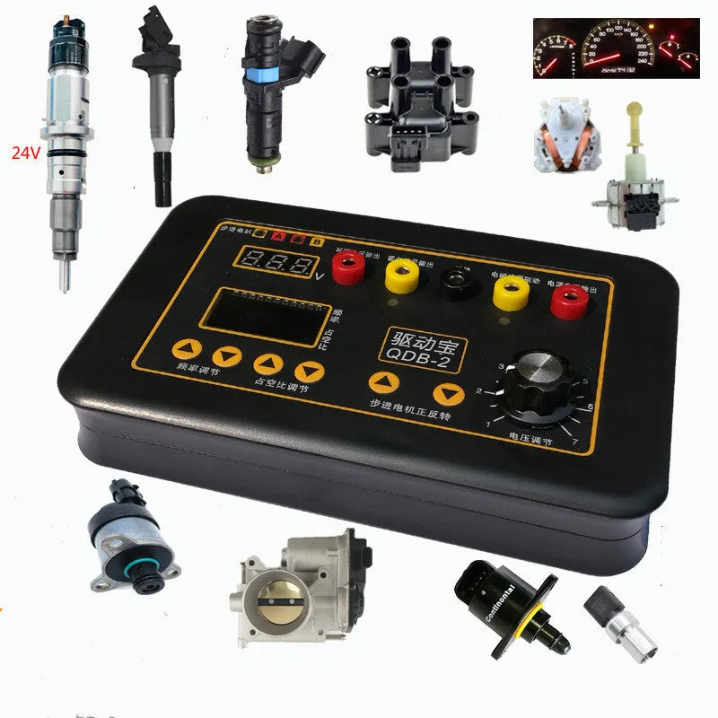 Black ABS car fault diagnosis instrument for ignition coil, injector, and solenoid valve testing on 12V systems.
