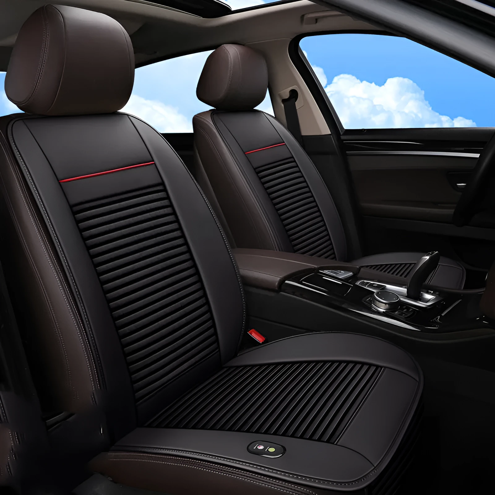 Black single seat ice silk blowing and cooling car cushion with ventilation controls for 12V 24V vehicles