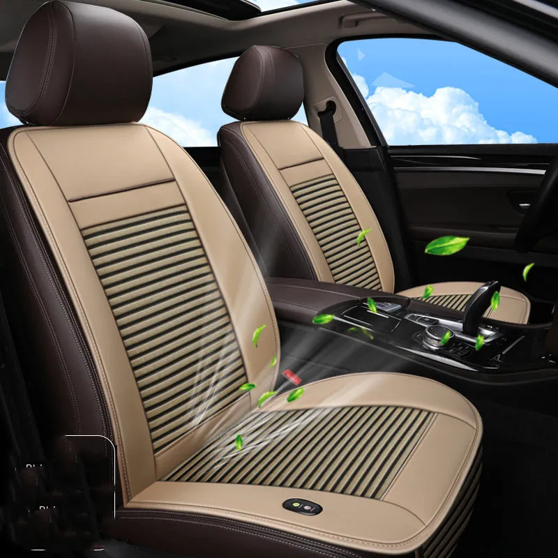 Black single seat ice silk blowing and cooling car cushion with ventilation controls for 12V 24V vehicles