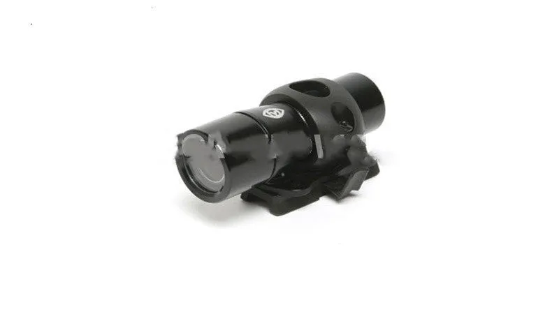 Black helmet flashlight socket mounted on MICH rail with Q5 flashlight fixture bracket