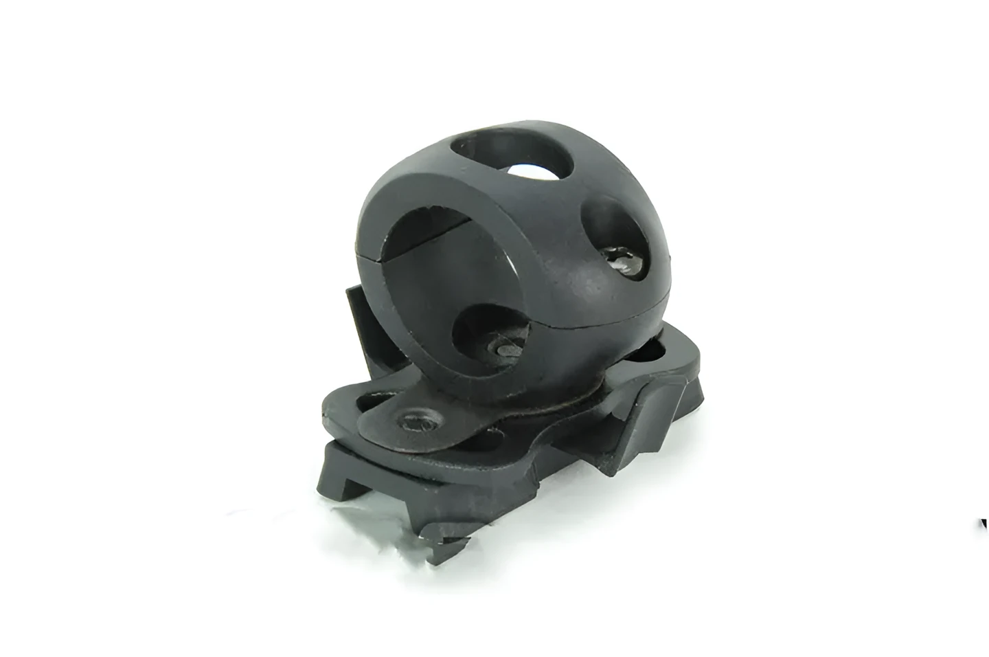 Black helmet flashlight socket mounted on MICH rail with Q5 flashlight fixture bracket