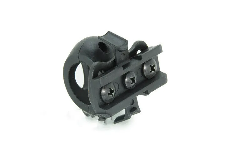 Black helmet flashlight socket mounted on MICH rail with Q5 flashlight fixture bracket