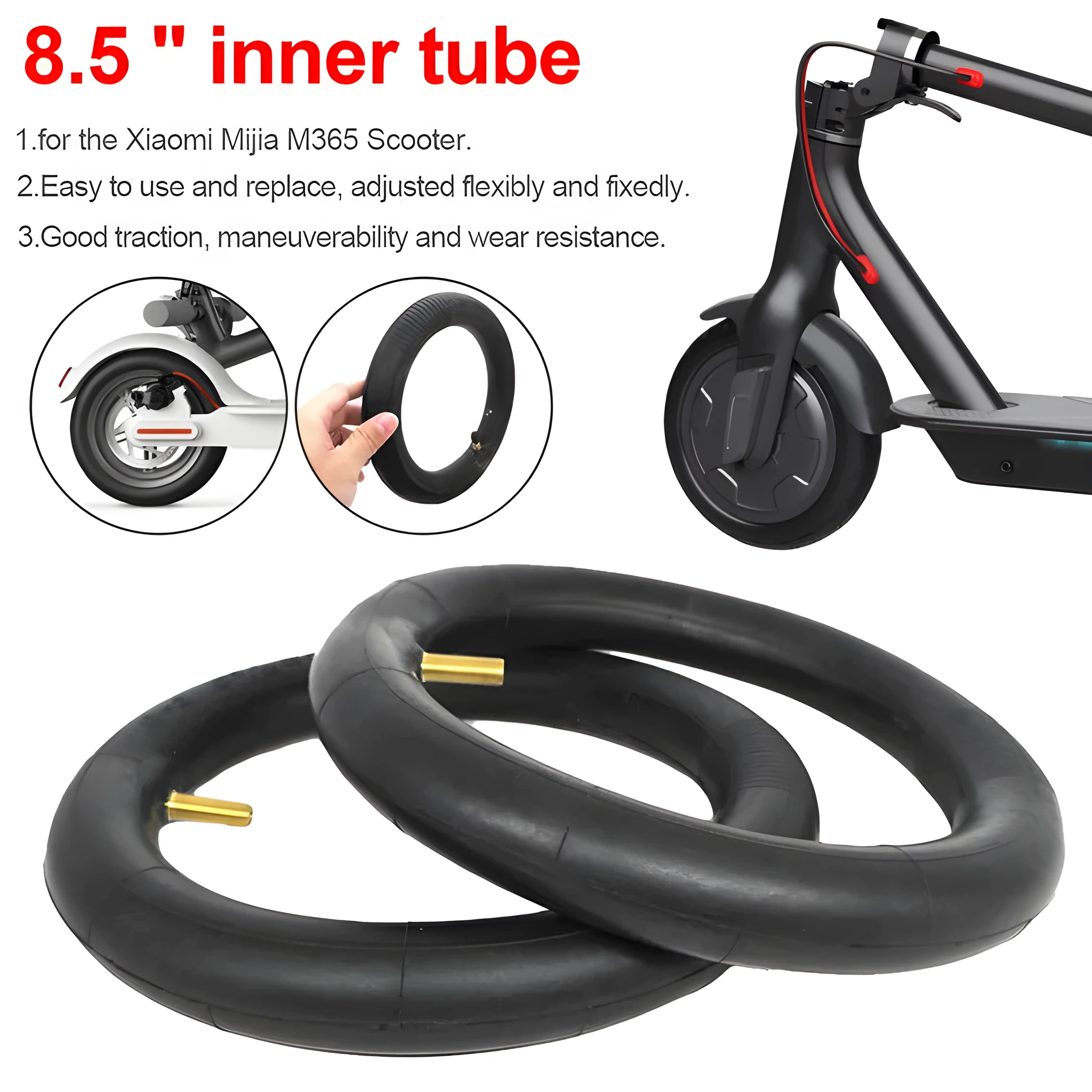 Black 10-inch electric scooter inner tube on white background
