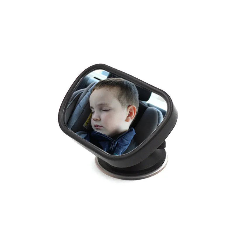 Black acrylic curved baby car safety mirror 8 by 5.5cm with suction cup and clip