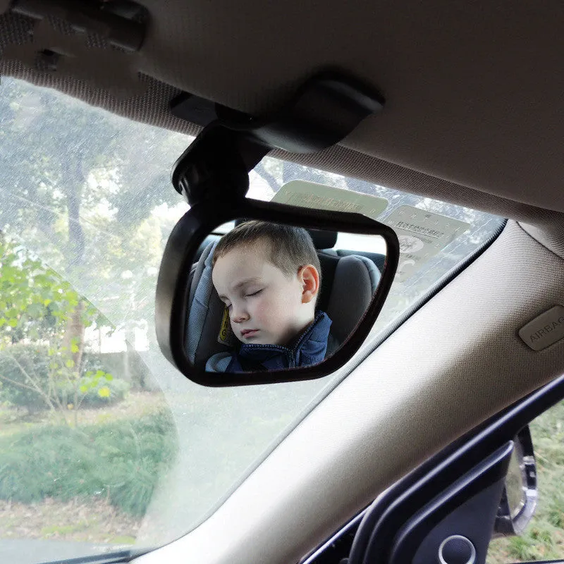 Black acrylic curved baby car safety mirror 8 by 5.5cm with suction cup and clip