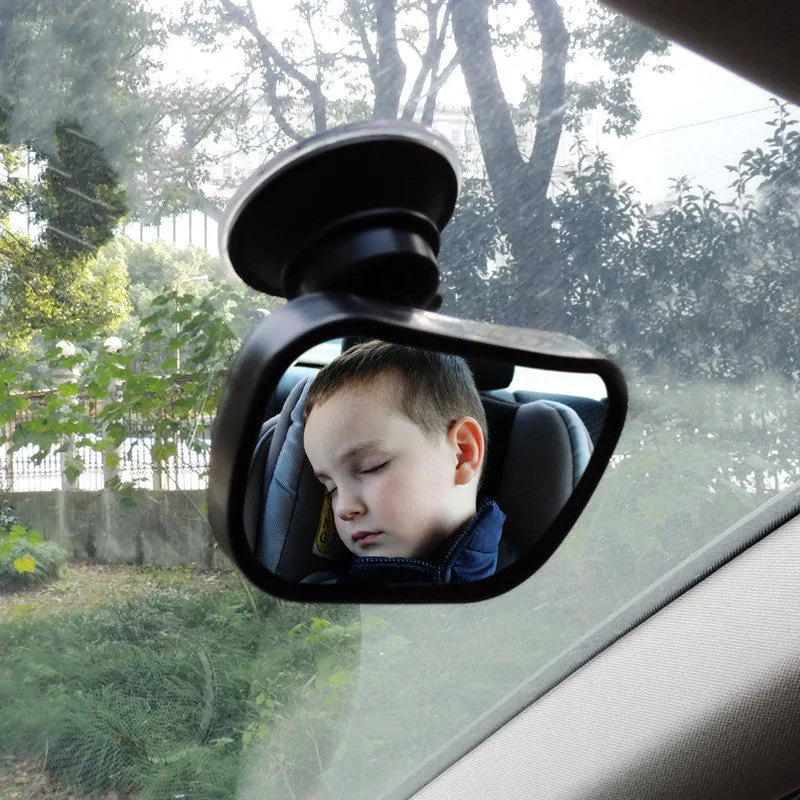 Black acrylic curved baby car safety mirror 8 by 5.5cm with suction cup and clip