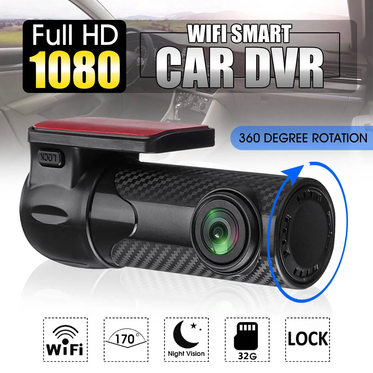 Mini 1080p dash cam with 170-degree wide angle lens, black standard model