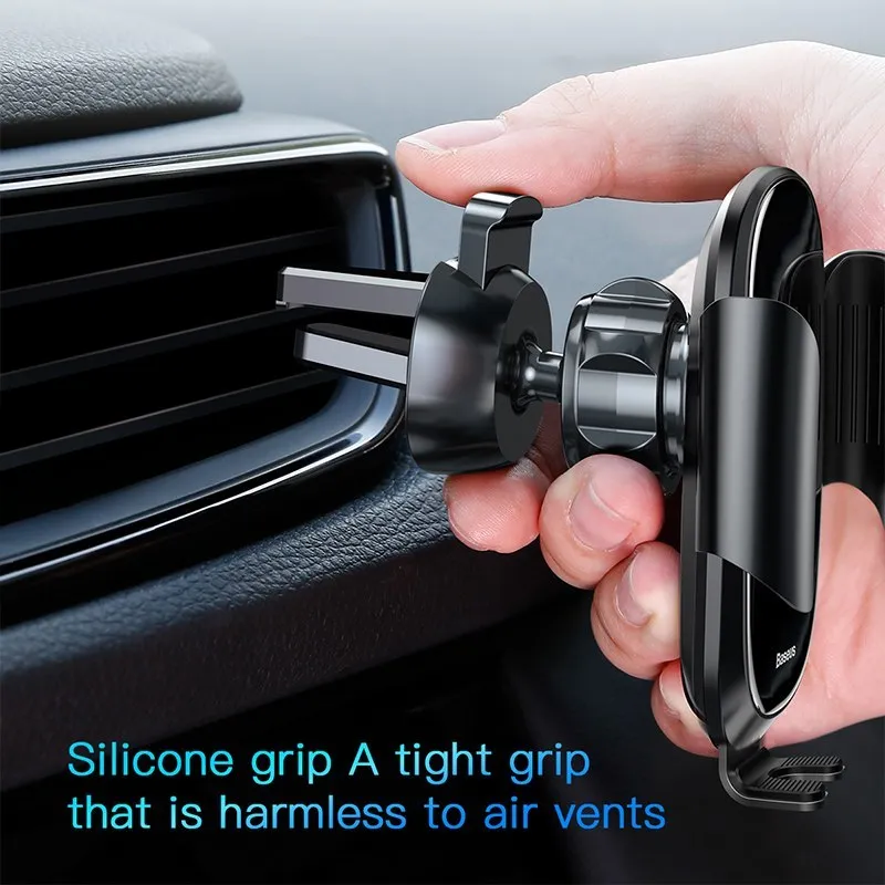 Baseus intelligent touch sensor car phone holder aluminium alloy glass panel black air vent mount