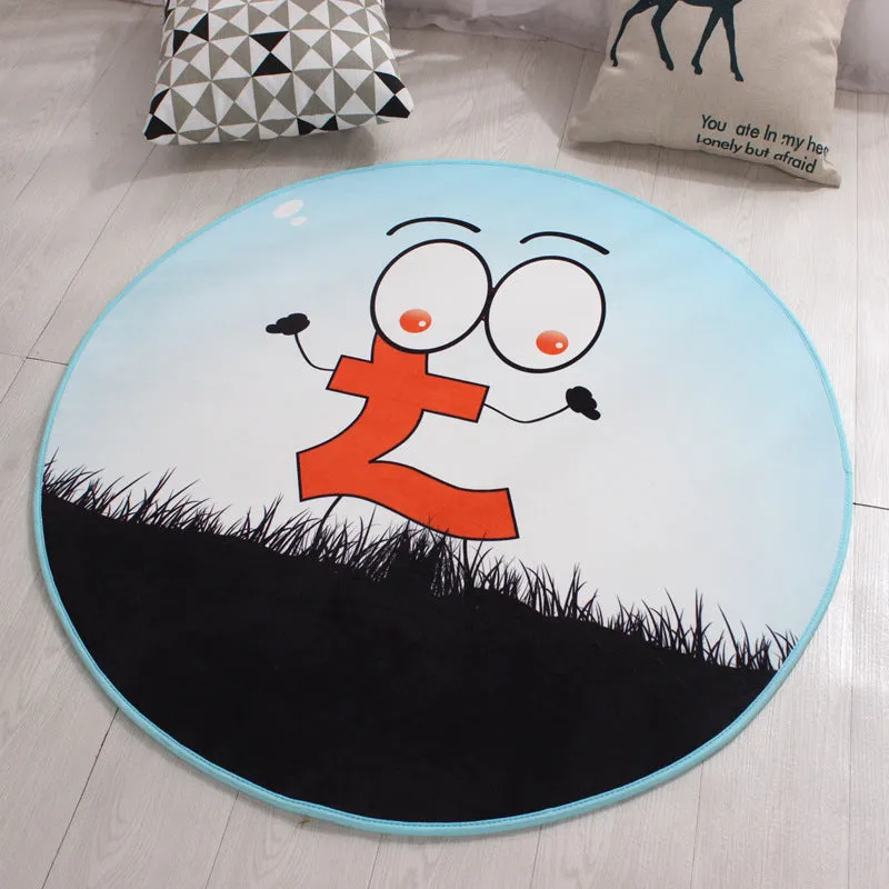 Round polyester fibre door mat with non-slip backing, water-absorbing surface, and printed car design in a home entrance