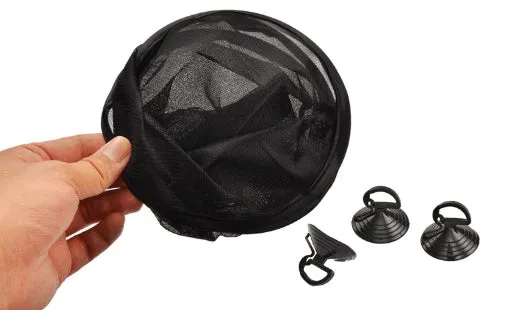 Black net yarn car sunshade sunscreen folded on car dashboard for glare reduction