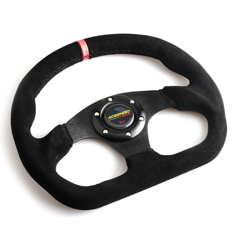 Racing steering wheel with frosted matte leather, black line with red circle, for GM car modification