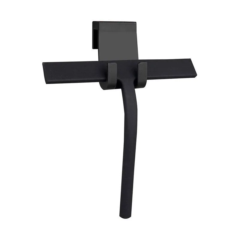 Silicone body wiper 22.8cm with metal-reinforced handle and hanging hook, black colour on glass surface