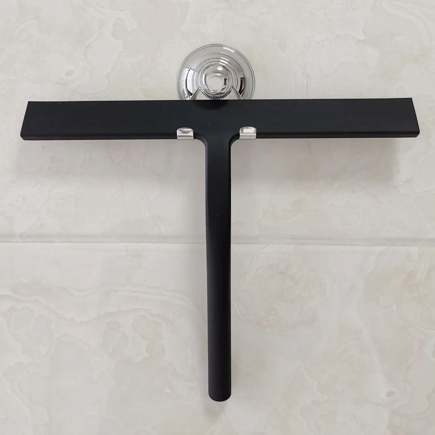 Silicone body wiper 22.8cm with metal-reinforced handle and hanging hook, black colour on glass surface