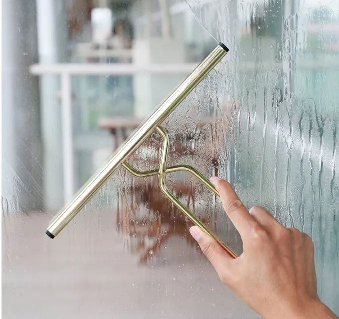 Silicone body wiper 22.8cm with metal-reinforced handle and hanging hook, black colour on glass surface