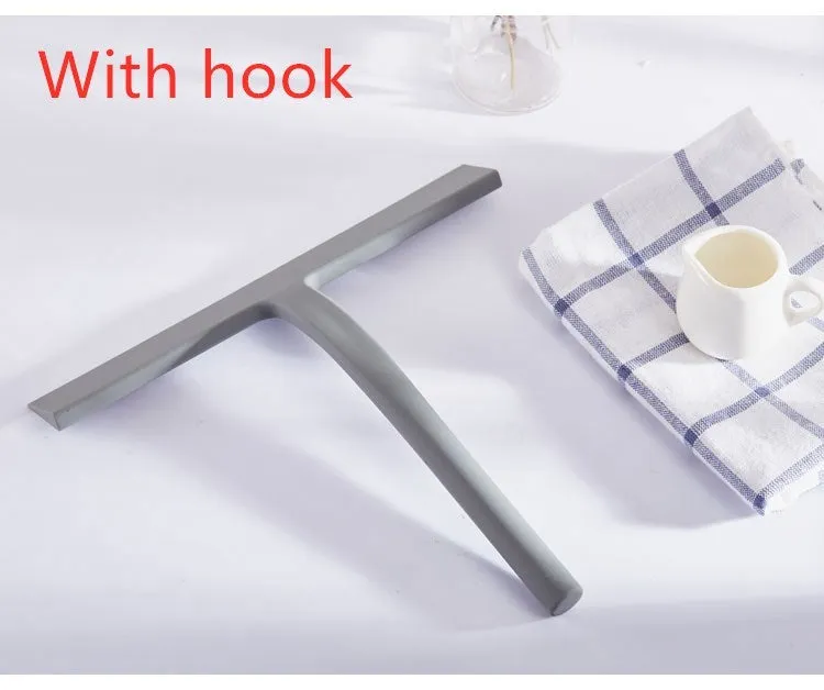 Silicone body wiper 22.8cm with metal-reinforced handle and hanging hook, black colour on glass surface
