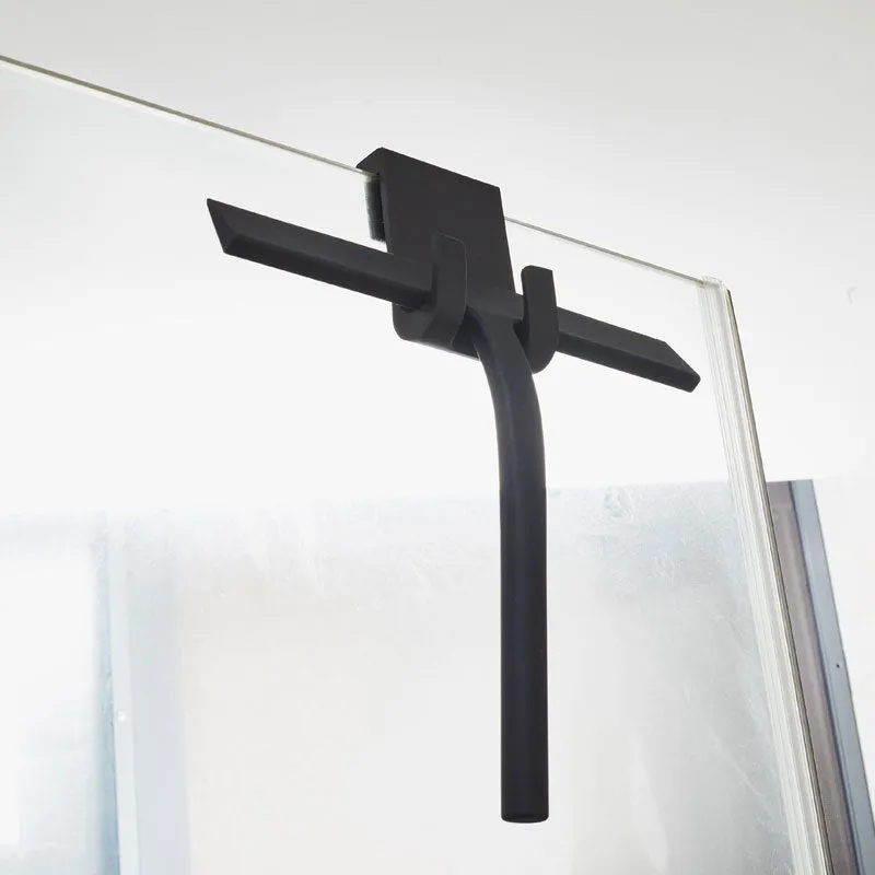 Silicone body wiper 22.8cm with metal-reinforced handle and hanging hook, black colour on glass surface