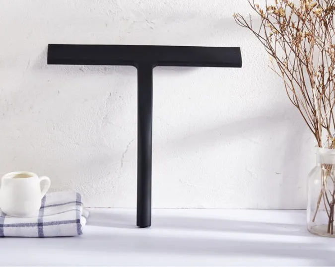 Silicone body wiper 22.8cm with metal-reinforced handle and hanging hook, black colour on glass surface