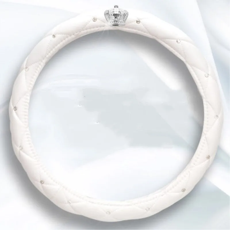 Women's diamond steering wheel cover with 5A Czech rhinestones on PU leather in black colour variant