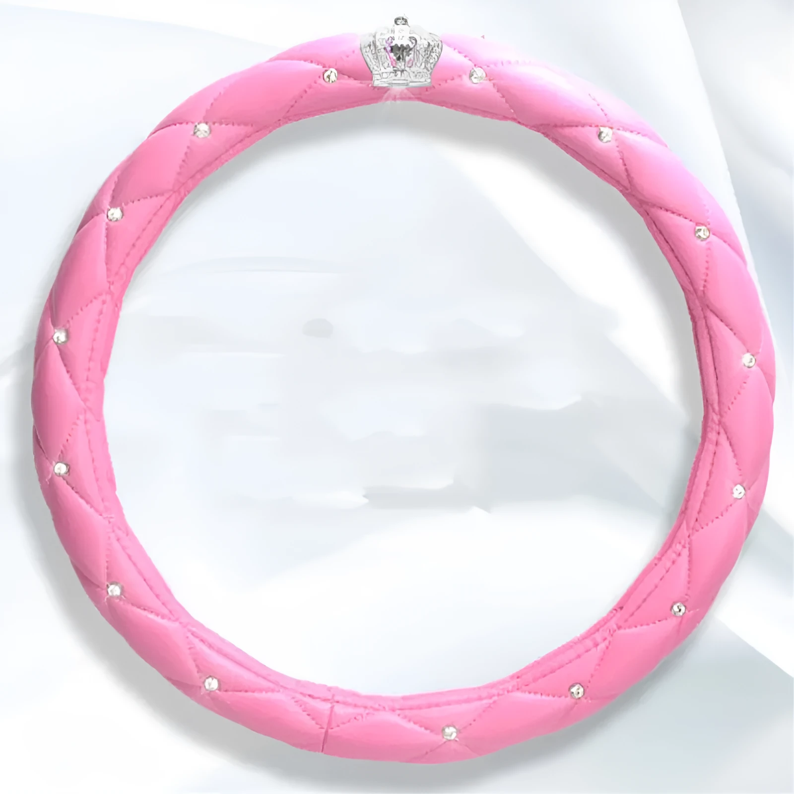 Women's diamond steering wheel cover with 5A Czech rhinestones on PU leather in black colour variant