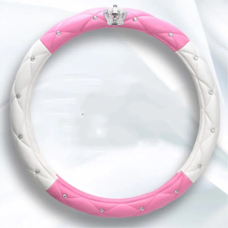 Women's diamond steering wheel cover with 5A Czech rhinestones on PU leather in black colour variant