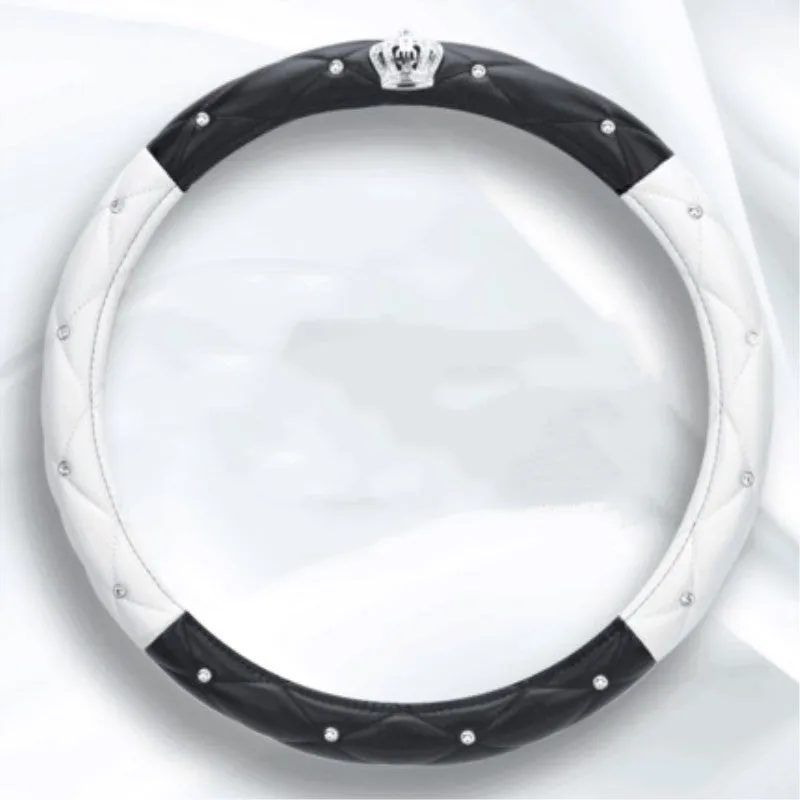 Women's diamond steering wheel cover with 5A Czech rhinestones on PU leather in black colour variant