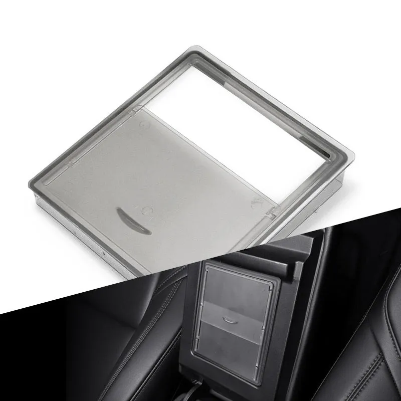 Black ABS plastic car seat central storage box measuring 170 x 130 x 55mm