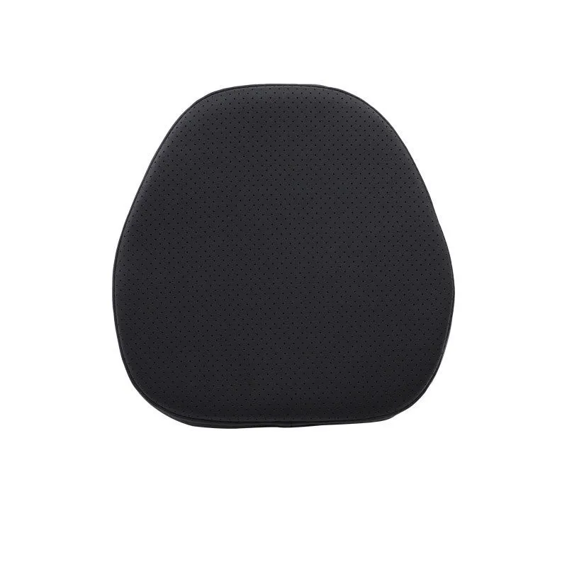 Minimalist brown synthetic fibre headrest and lumbar support cushion for a Volvo car seat.