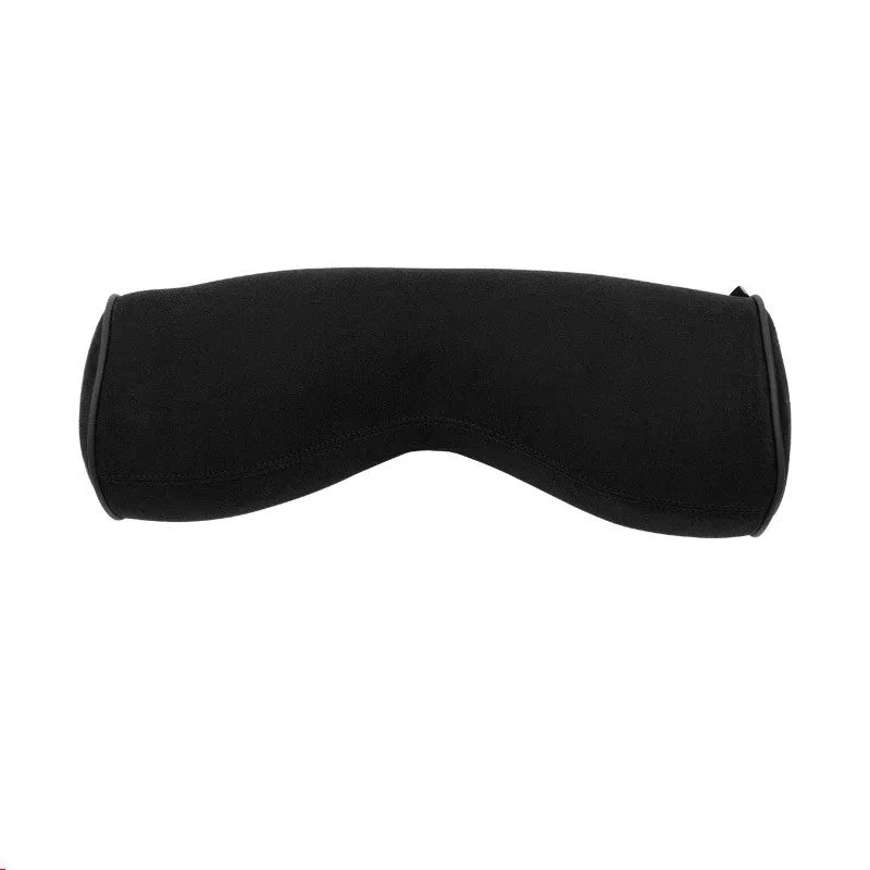 Minimalist brown synthetic fibre headrest and lumbar support cushion for a Volvo car seat.