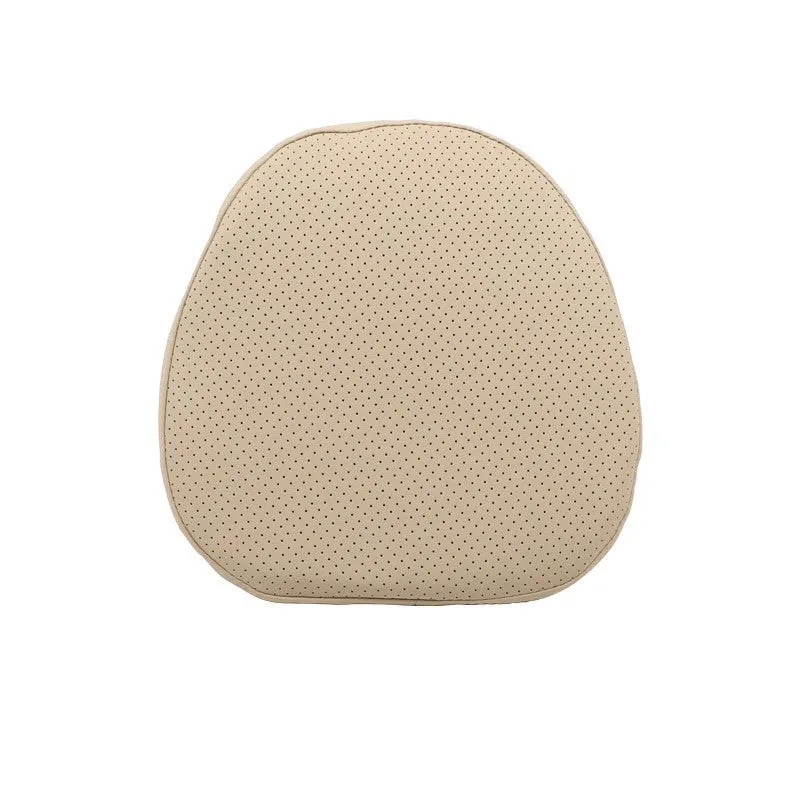 Minimalist brown synthetic fibre headrest and lumbar support cushion for a Volvo car seat.