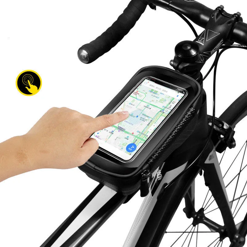 Hard shell bicycle bag in black PU leather mounted on top tube, 1L capacity