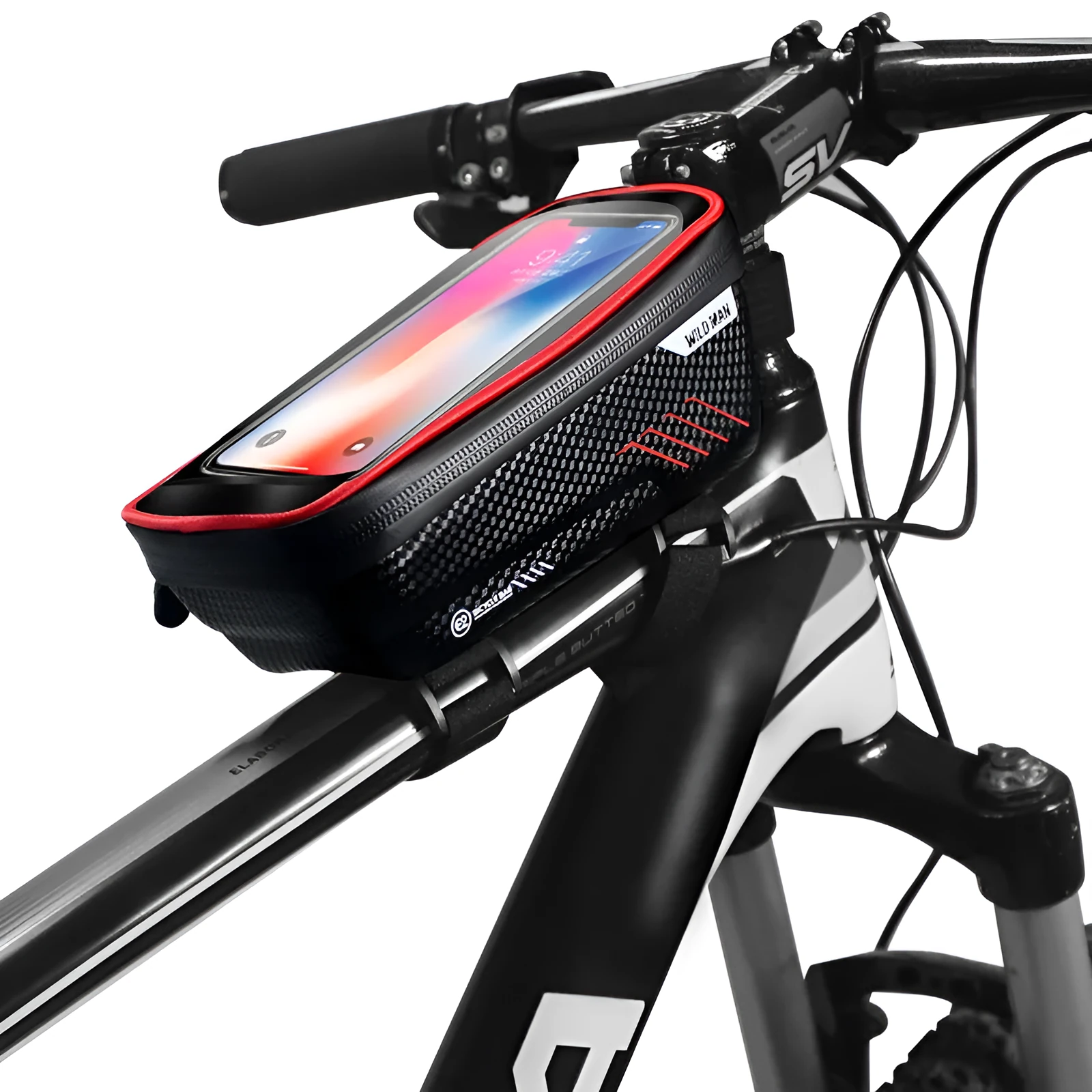 Hard shell bicycle bag in black PU leather mounted on top tube, 1L capacity