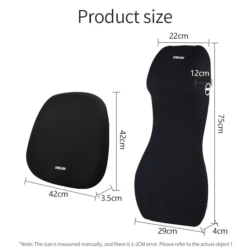 Automotive memory foam waist cushion and headrest pillow in black, brown, red, green, blue, grey colours