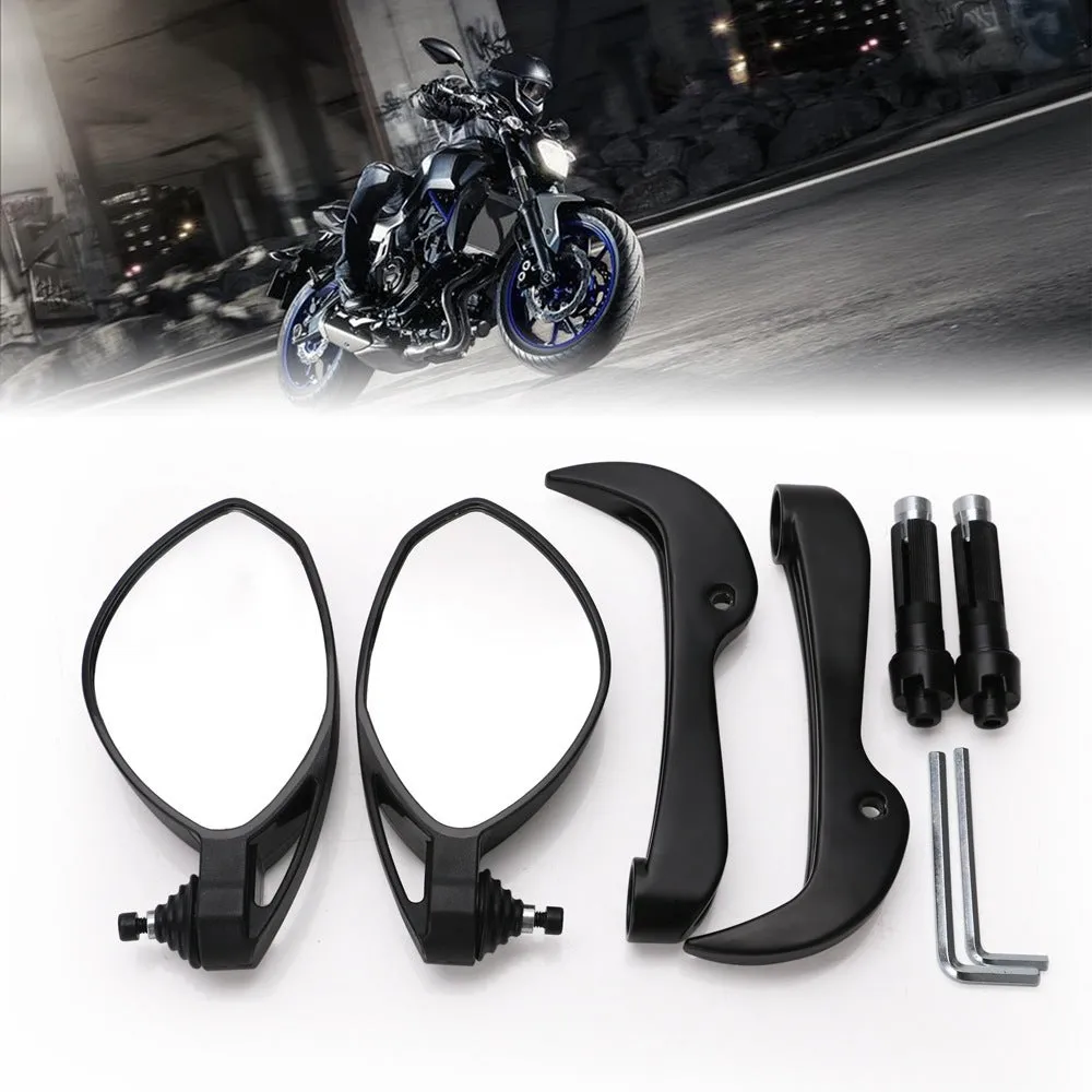 Black glass plastic motorcycle secondary side mirror on handlebars
