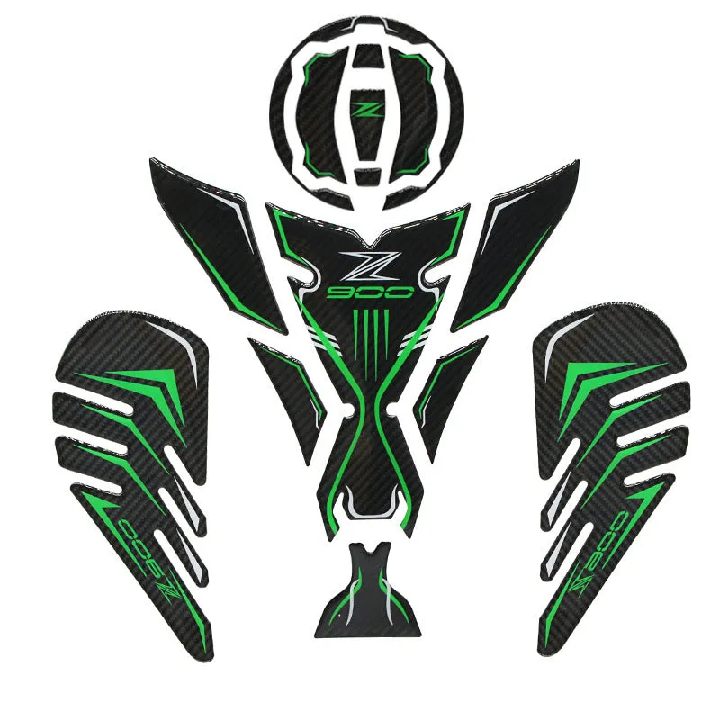 Kawasaki Z900 fuel tank protective stickers in red green and black colours