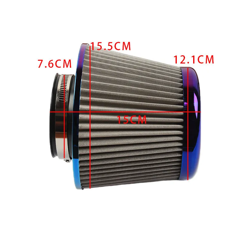 Baked blue aluminium alloy large flow intake mushroom head air filter for universal vehicle fitment with clamp