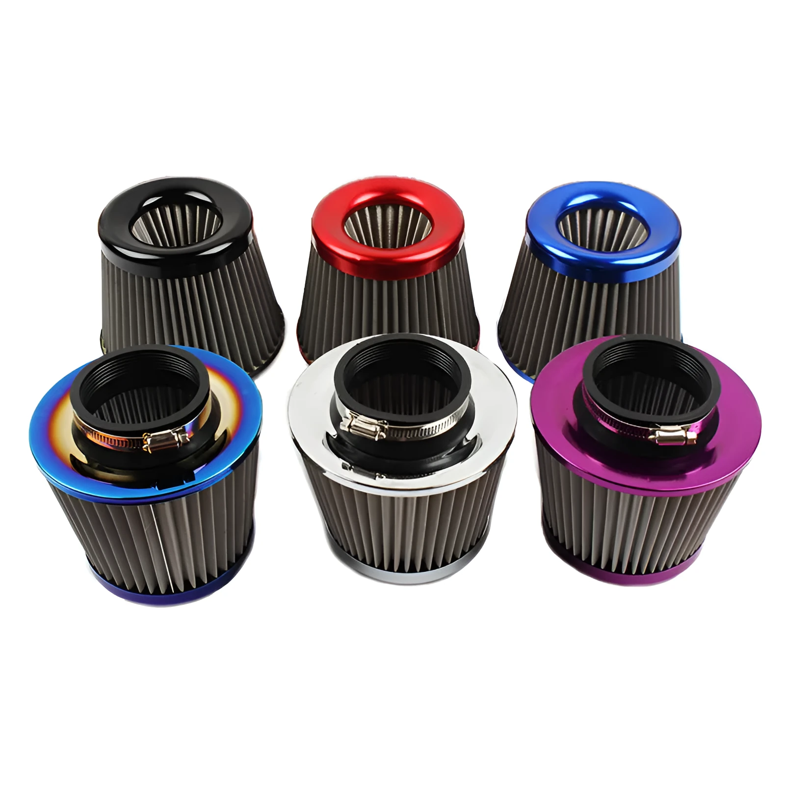 Baked blue aluminium alloy large flow intake mushroom head air filter for universal vehicle fitment with clamp
