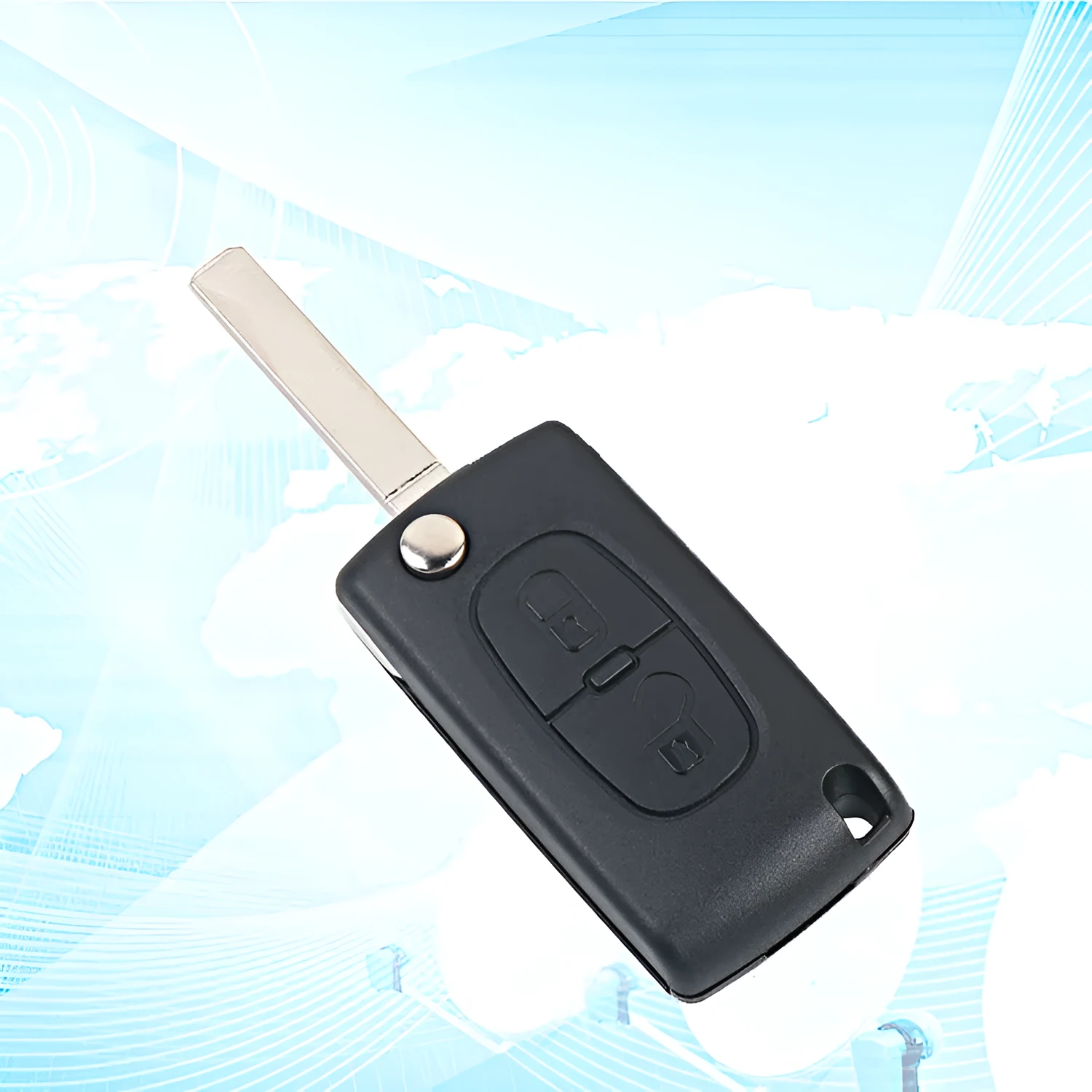 2-button black car key fob with 433MHz ID46 transponder chip for Peugeot 207 307 308
