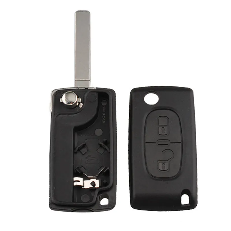 2-button black car key fob with 433MHz ID46 transponder chip for Peugeot 207 307 308