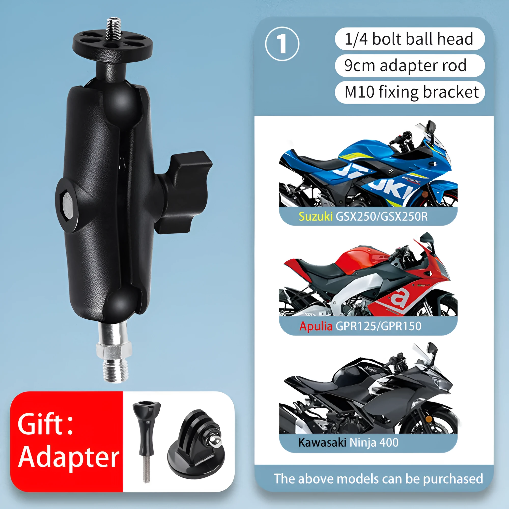 Motorcycle bracket for GoPro and Insta360 One camera plastic handlebar mount multiple colours