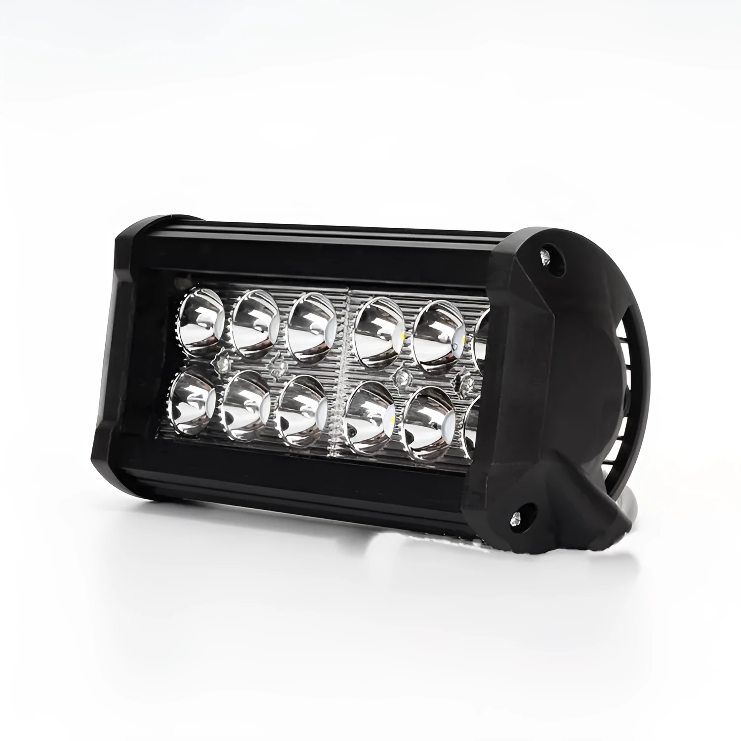 Black aluminium 36W LED work light with spotlight and floodlight optics, 165x70x80mm size, IP67 rated