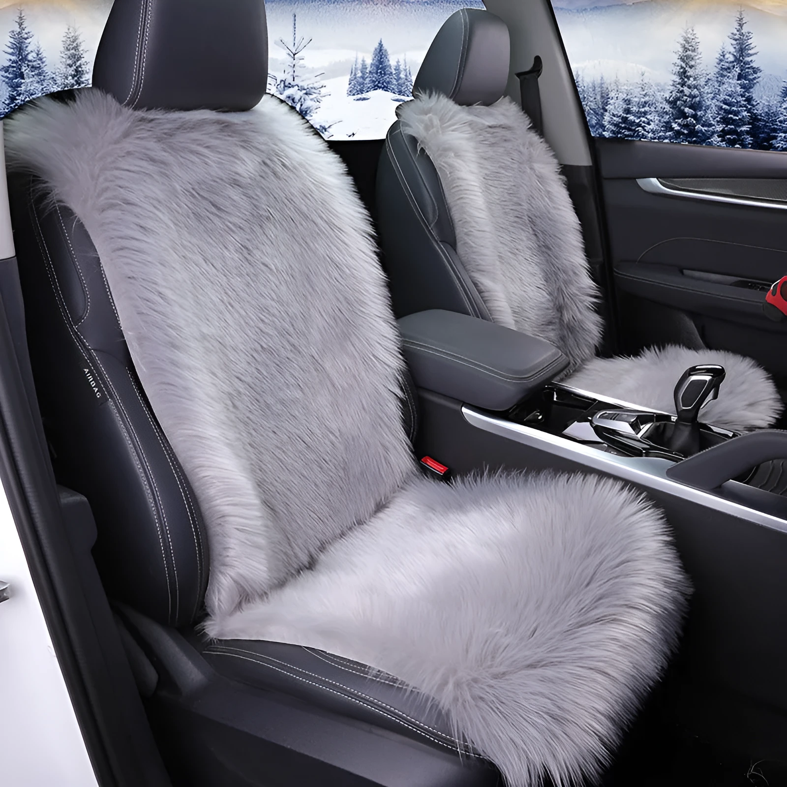 All-inclusive plush car seat cover cushion for driver seat, soft high-density fabric, grey