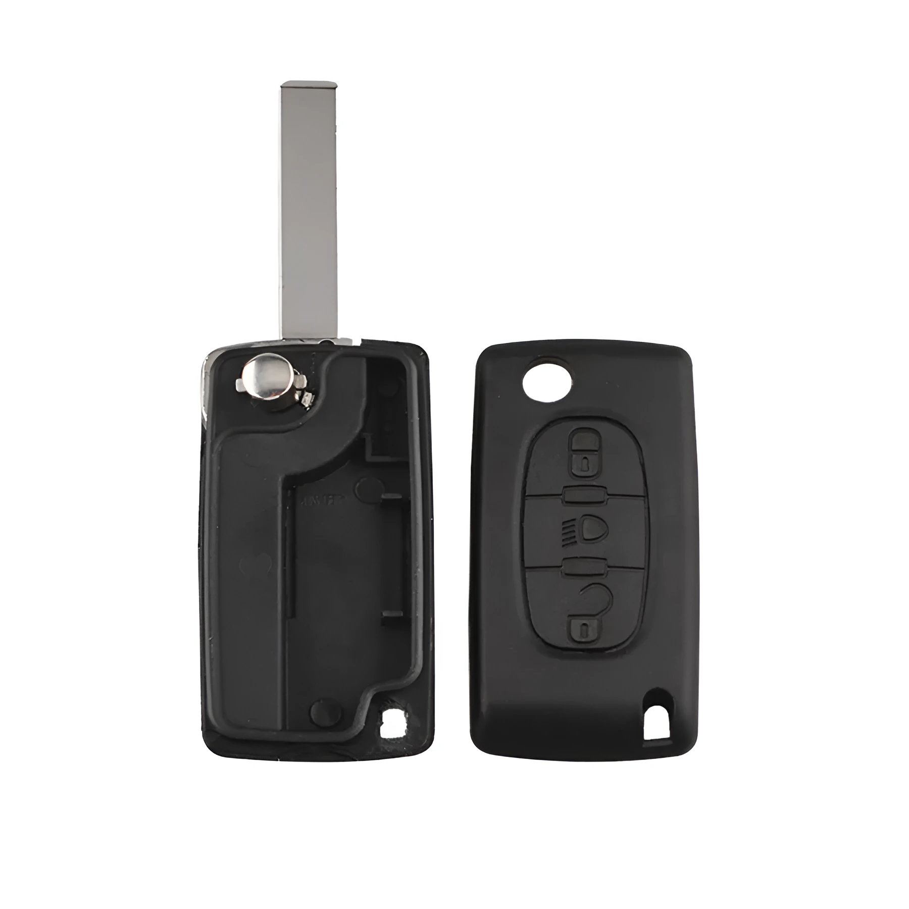 Black Peugeot car key with light on metal key ring