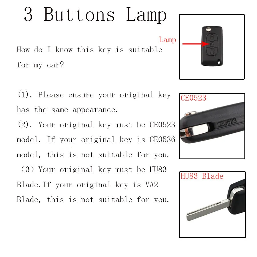 Black Peugeot car key with light on metal key ring