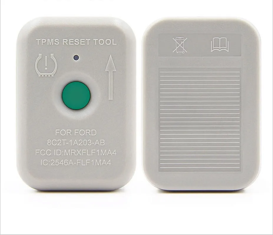 TPMS-19 TPMS activation tool for Ford, compact plastic tool approximately 5cm long, grey casing, single test button