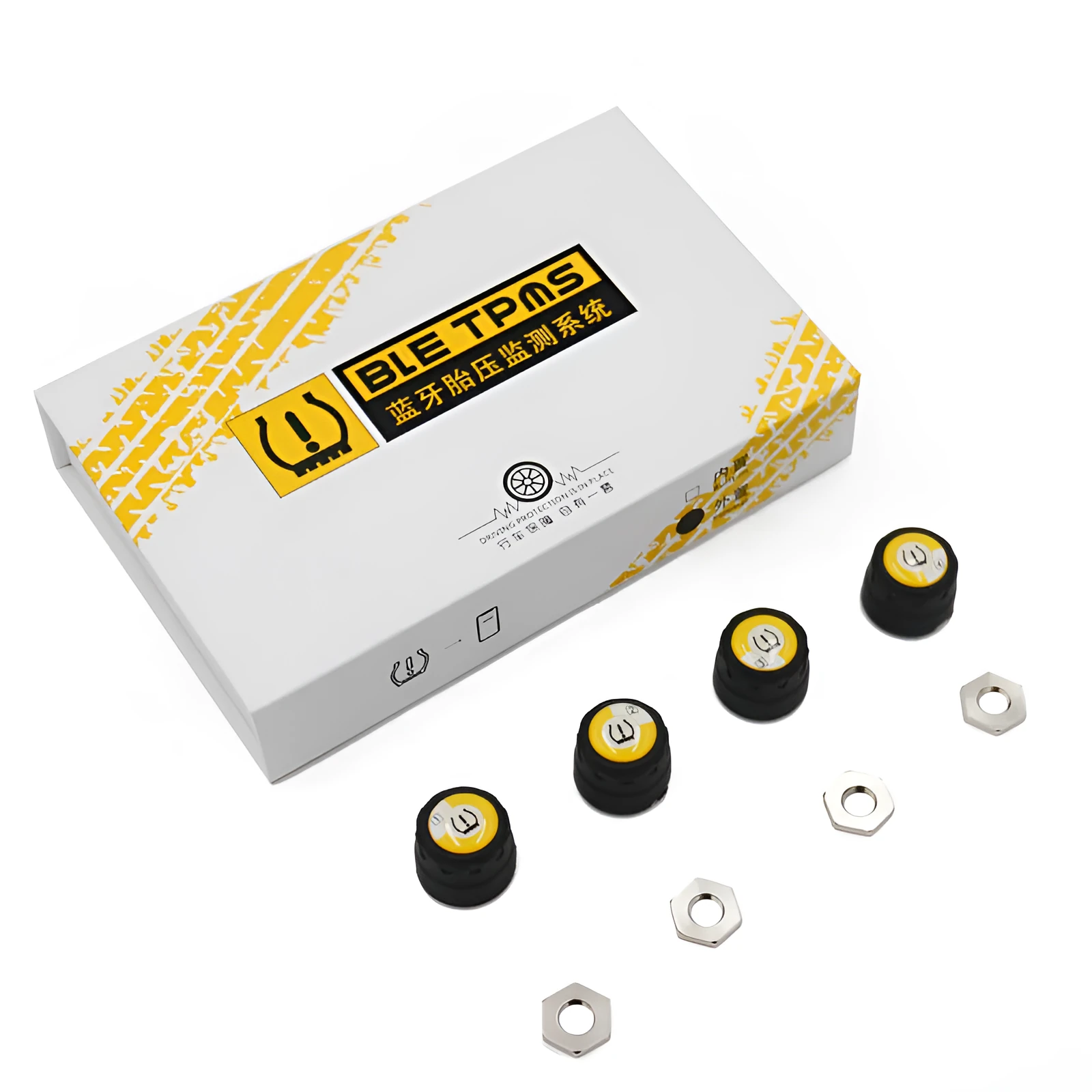 Wireless black external car tyre pressure sensor detector with IP67 waterproof rating and Bluetooth connectivity
