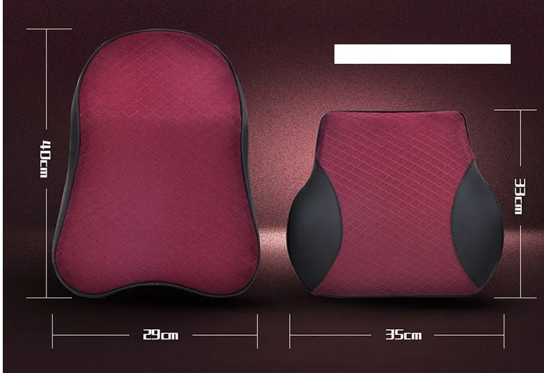 Large memory foam car headrest and lumbar support cushion in beige colour