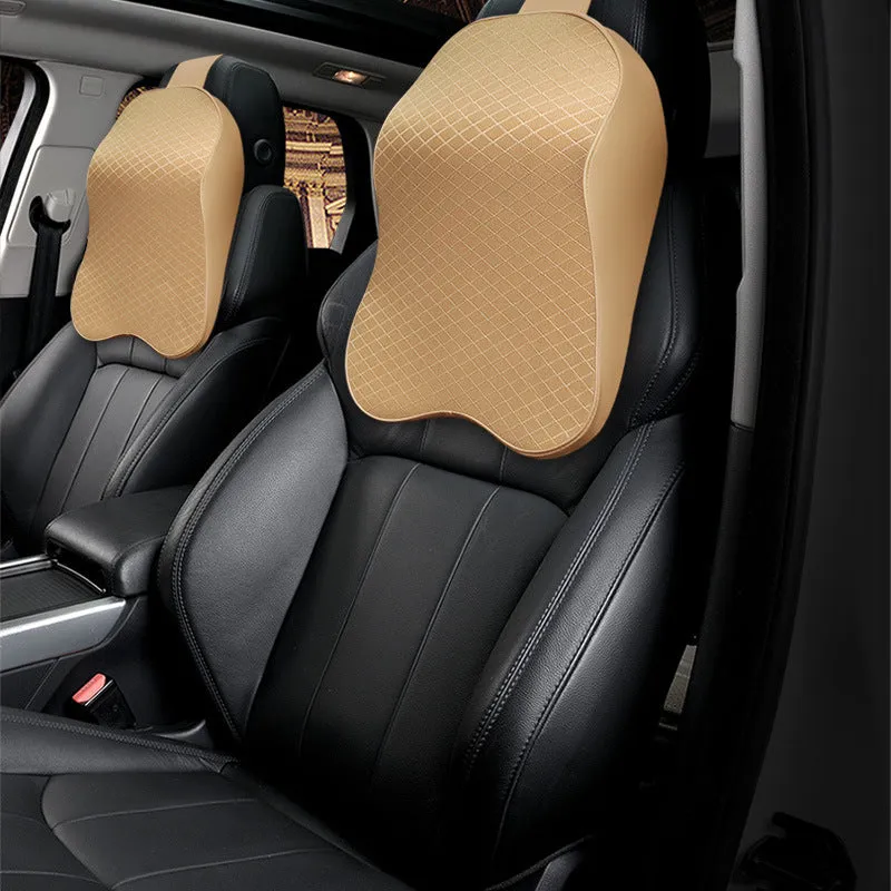 Large memory foam car headrest and lumbar support cushion in beige colour